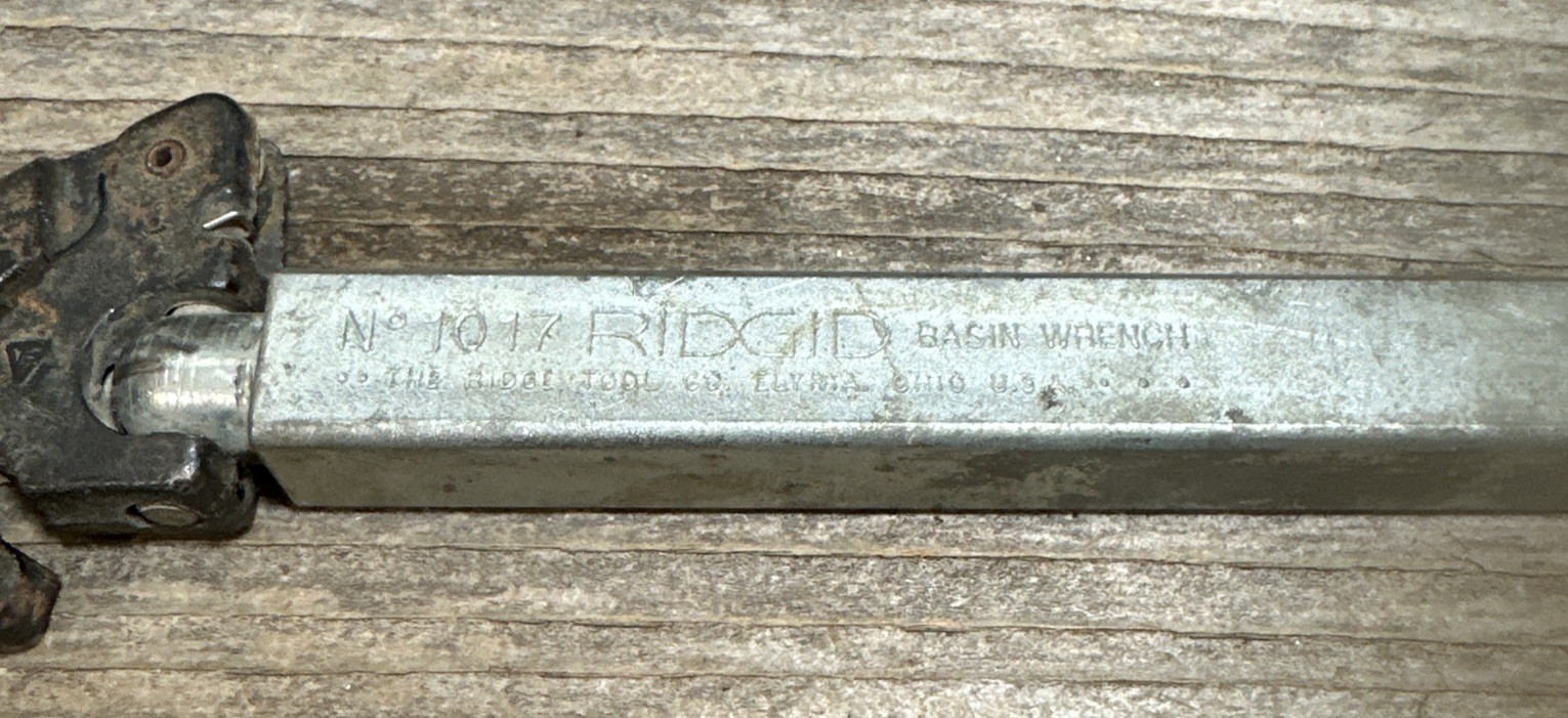 RIDGID No. 1017 Basin Wrench Plumbing Tool Vintage Adjustable USA Made