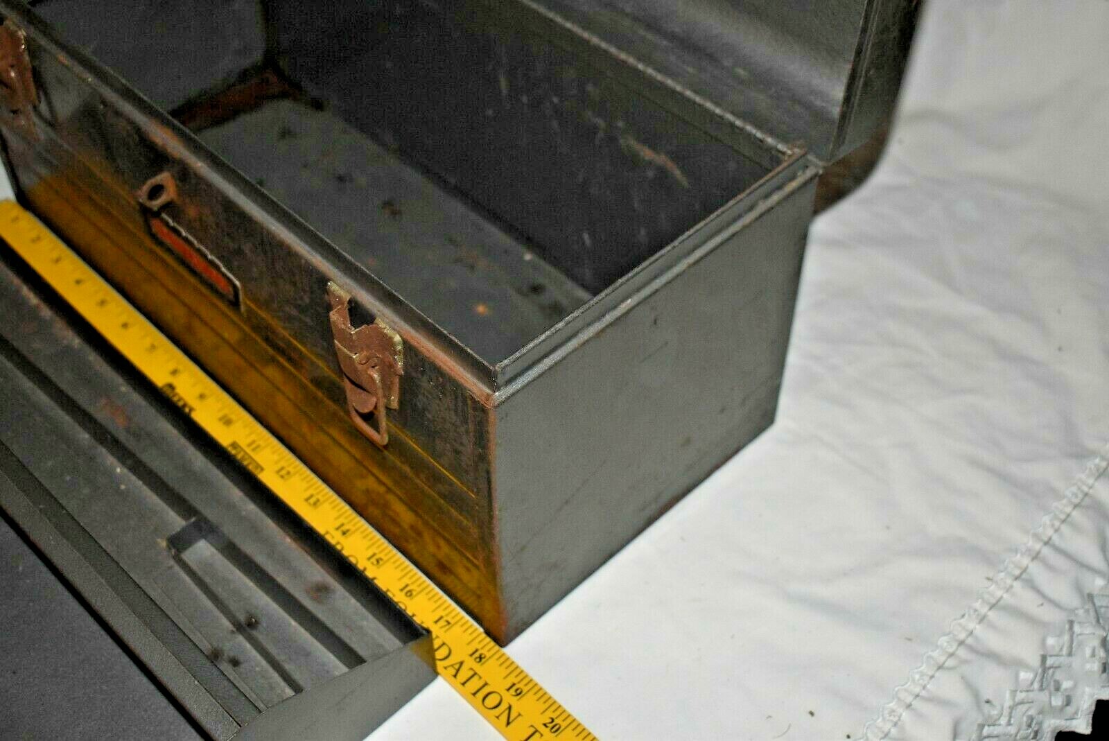 Vintage CRAFTSMAN 18″ x 8″ x 9″ Crown Logo GRAY TOOLBOX w TRAY Chest Tools USA