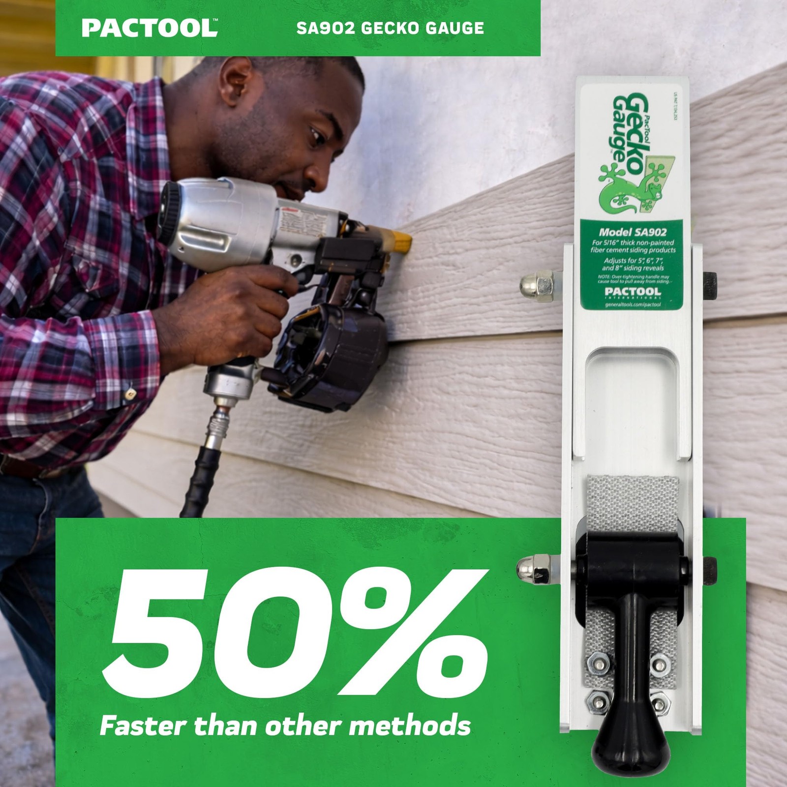 PacTool Gecko Gauge Aluminum – 5/16” Thickness for Hardie Siding, Silver