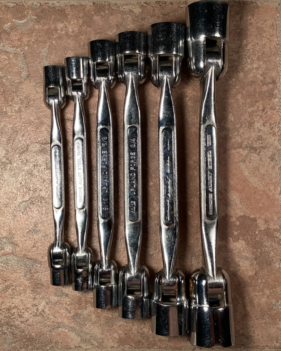 Vintage Double Box End Flex Head Wrenches NOS Lot of 6 Steel 7/16″ – 1″ Chrome