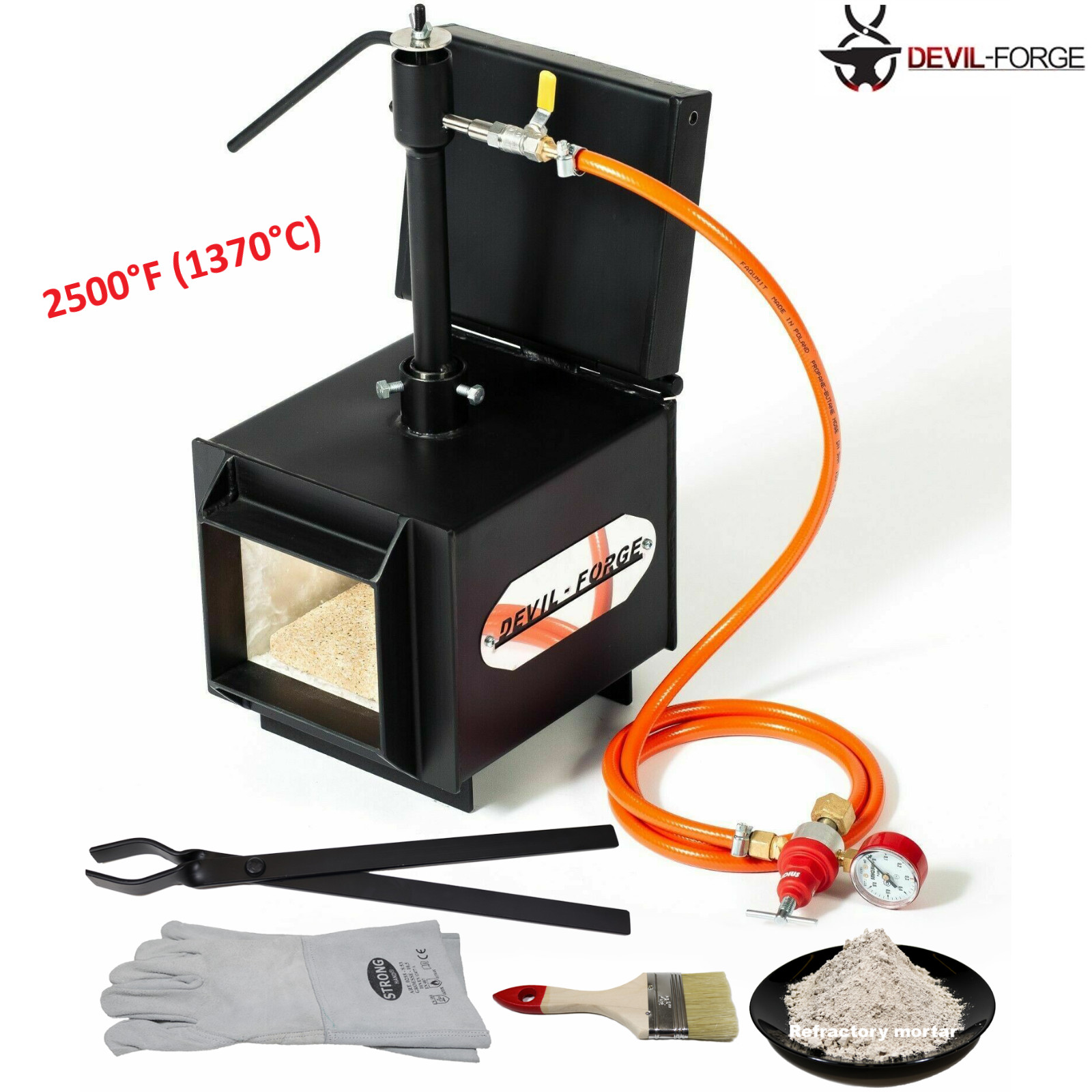 DEVIL-FORGE DFPROF1+1D/2″ Gas Propane Forge Farrier Furnace Burner +Tongs USA
