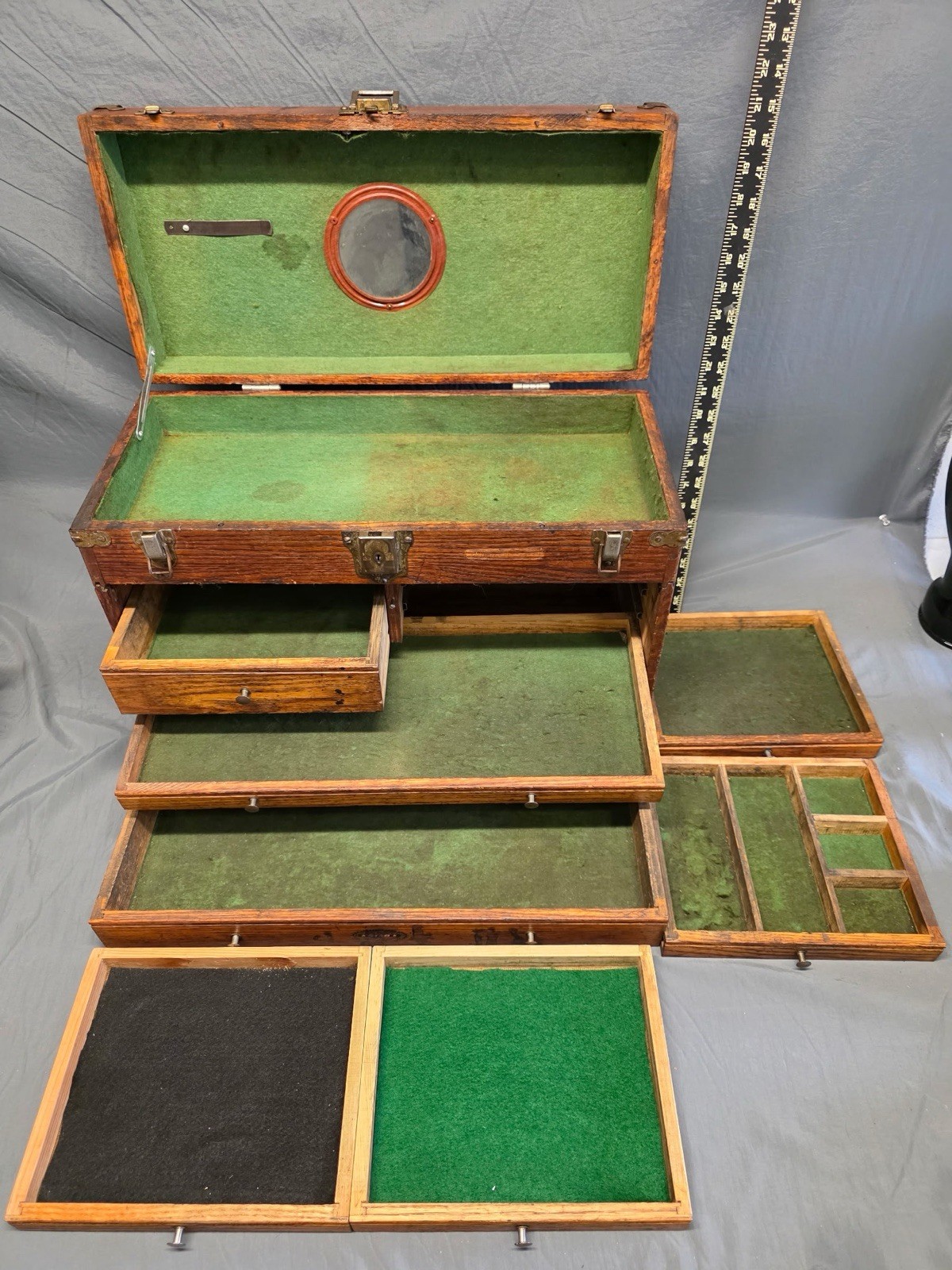 Antique National Tool & Chest Co. Star Chicago 7 Drawer Machinist Wooden Chest