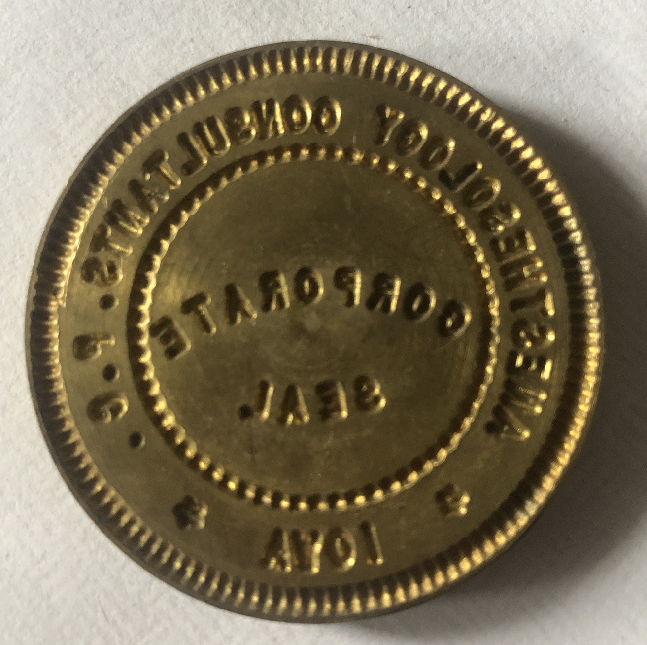 Washington Iowa Corporate Anesthesiology embossing seal die Patent 2,906,197