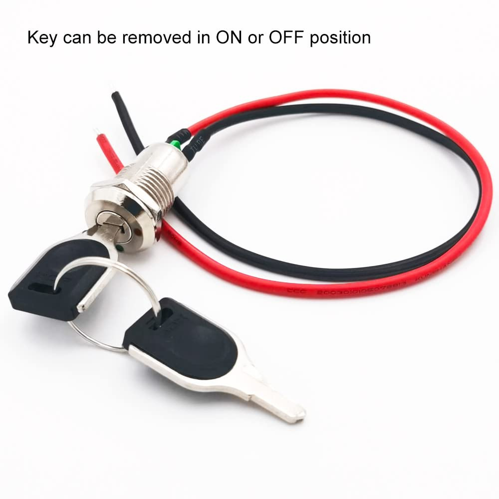 12Mm On/Off Metal Key Lock Switch Prewired Key Switch Lock Maintained Latching
