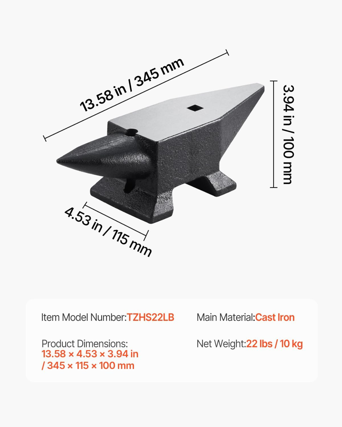 Cast Steel Anvil, 22 Lbs(10Kg) Double-Horn Anvil with Large Countertop and Stabl