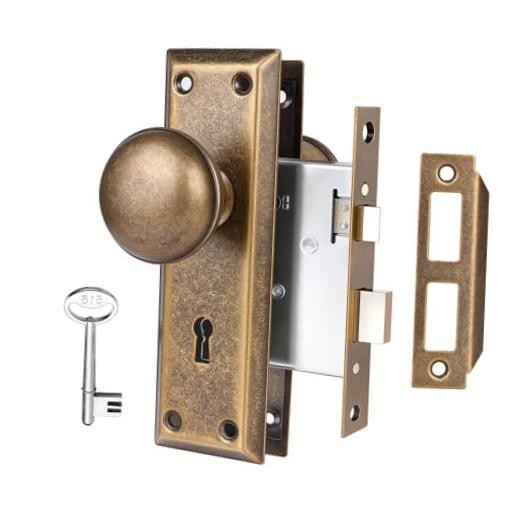 Mortise Lock Set for Interior Door, Vintage Mortise(1 Pack) Vintage Brass