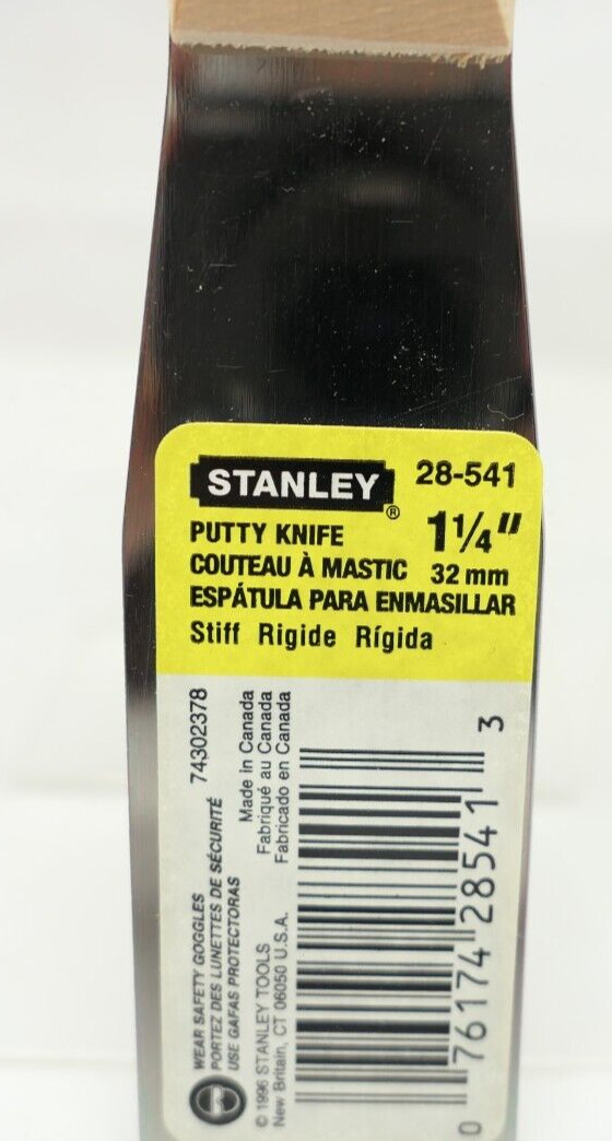 Vintage 1996 STANLEY 1/4″ Wide Stiff Blade Putty Knife w Wood Handle 28-541 NOS