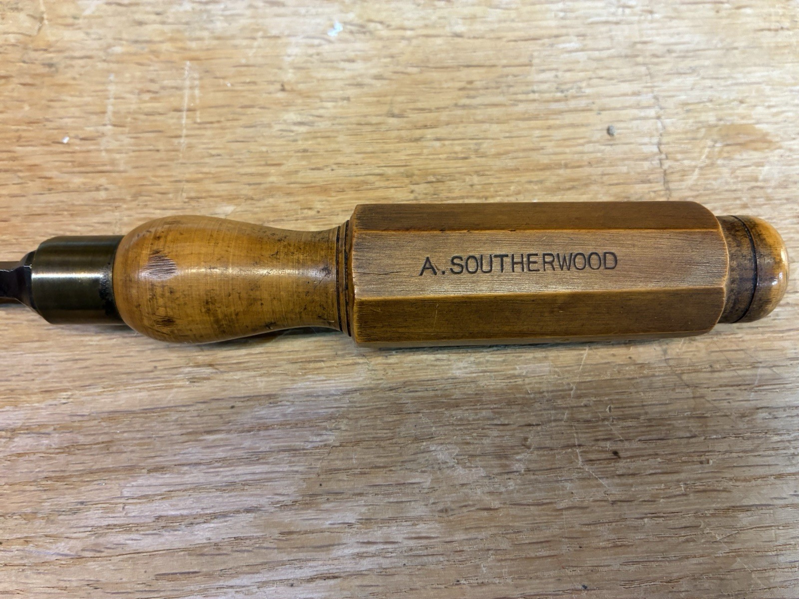 16″ long, London pattern handle paring chisel, 1 3/16″ wide, in great condition