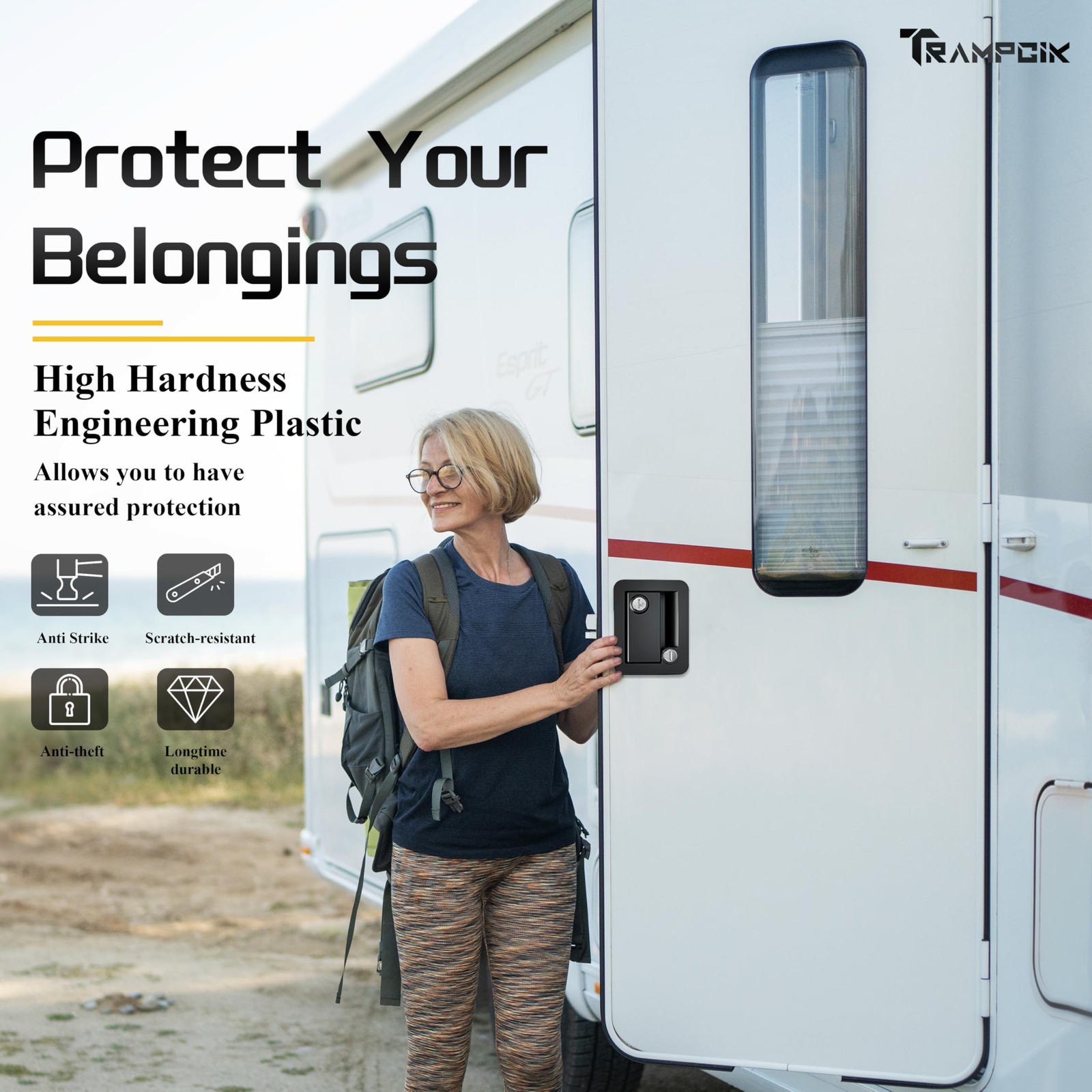 Engineering Plastic Camper Door Lock, RV Door Lock Replacement, Fit 3.65″ x 2…