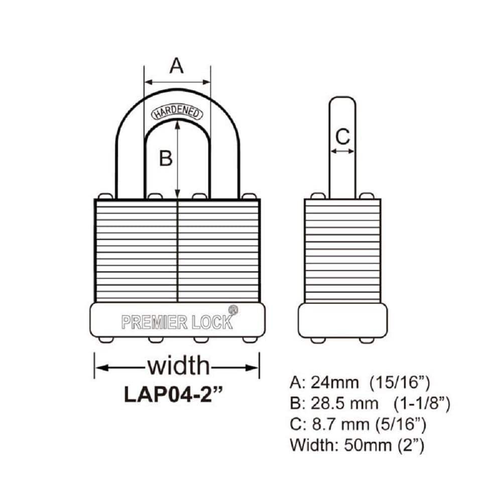 2 in. Nickel Plated Laminated Steel Keyed Padlock with Vinyl Bumper and 2 Keys