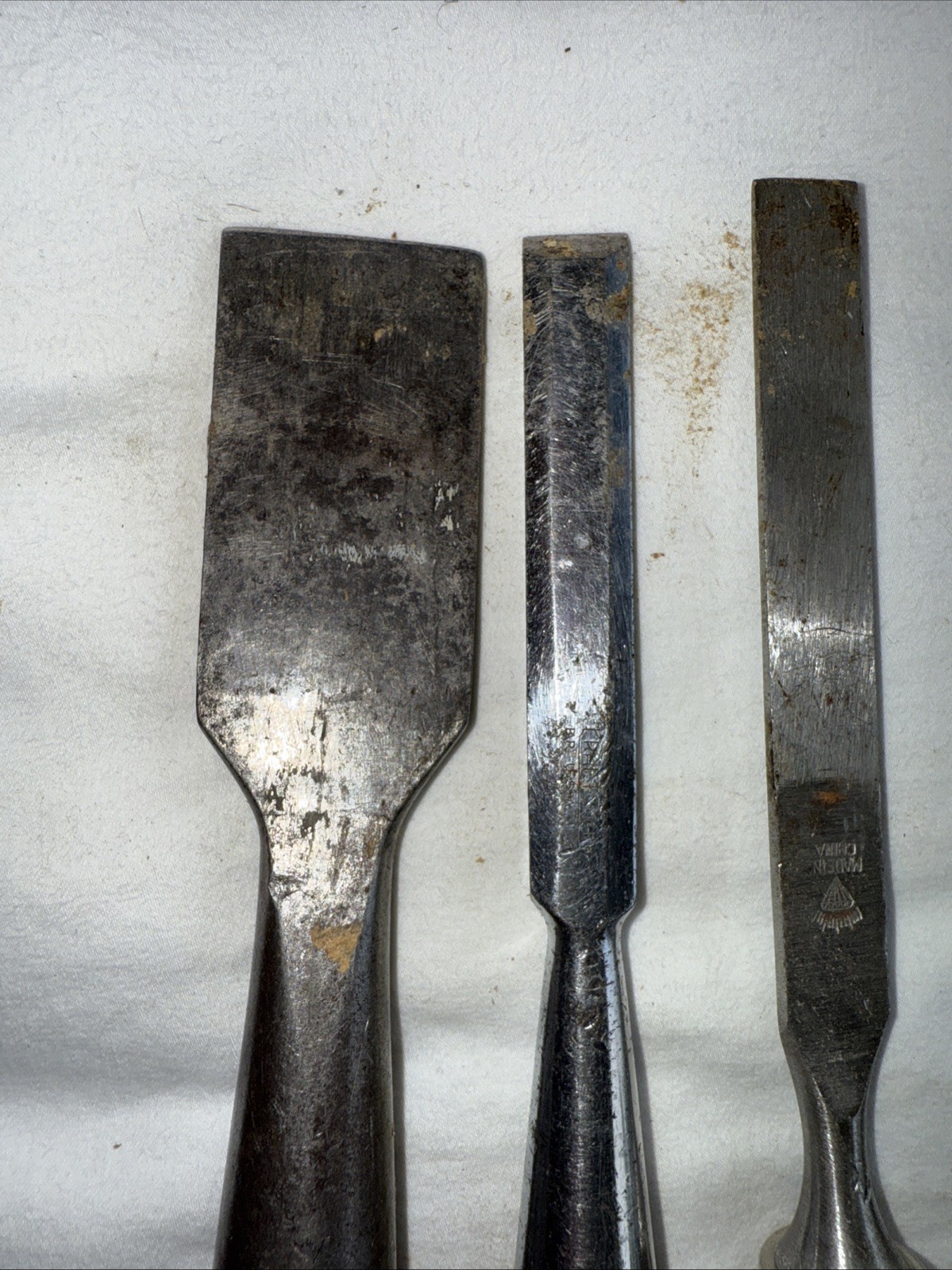 Set Of Three Vintage Wood Chisels Different Widths.