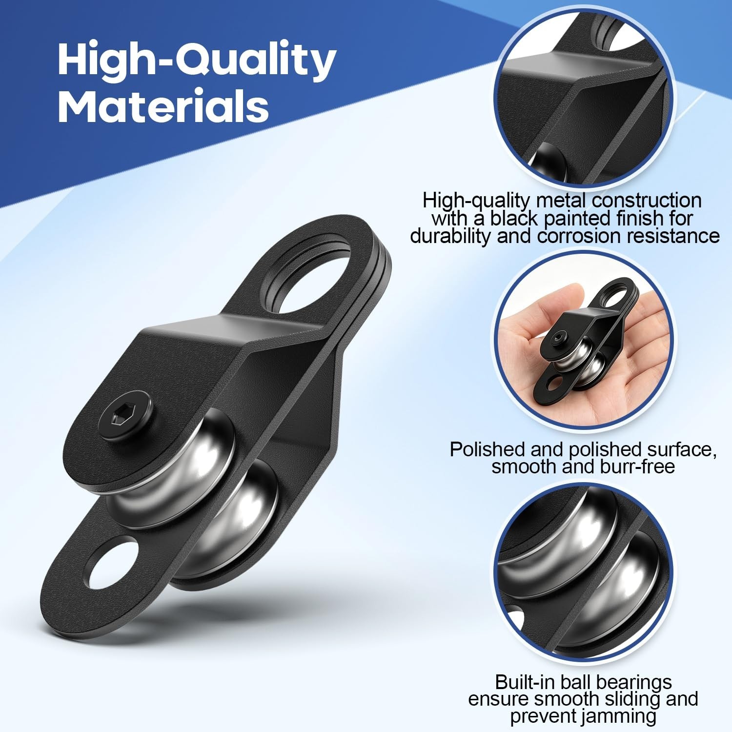 Black Pulley Block System Set Include 2 Double Pulley with Ball Bearing Insid…