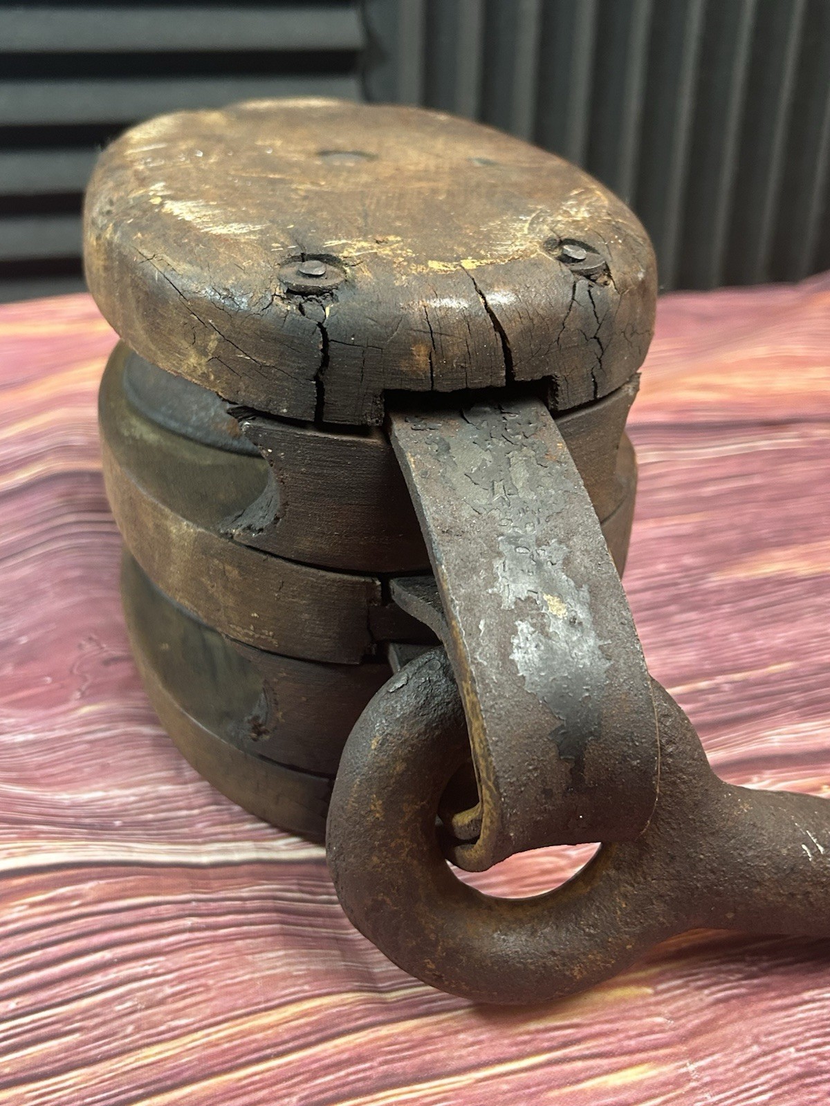 Antique Boston Lockport Star Brand Double Sheave Pulley Block 11.9 lbs Hook LOOK
