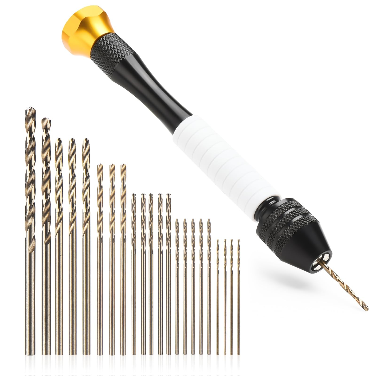 Pin Vise Hand Drill Manual with 22 Pcs Micro Bits Golden Hobby Craft Tool