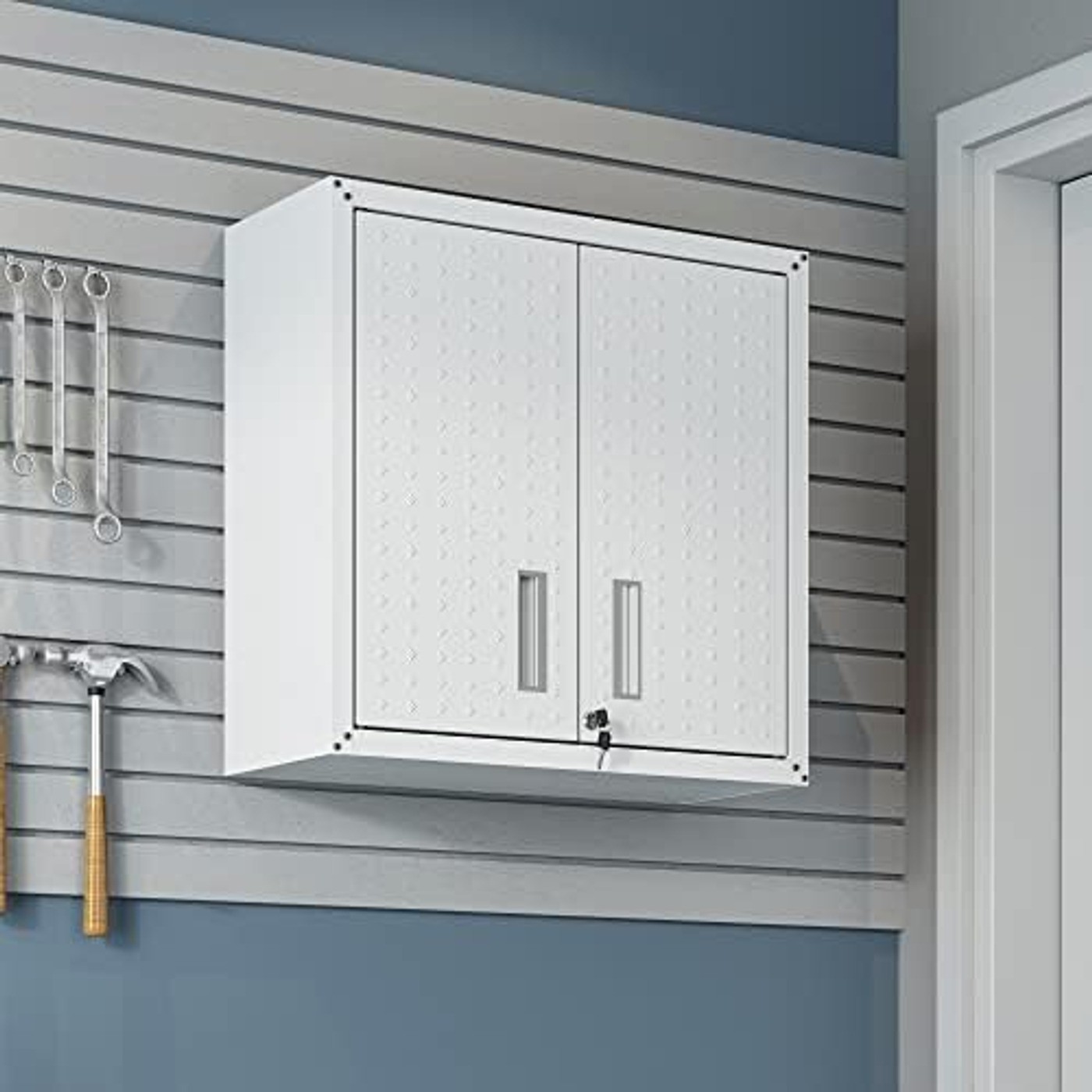 Fortress 30 Floating Textured Metal Garage Cabinet with Adjustable Shelves