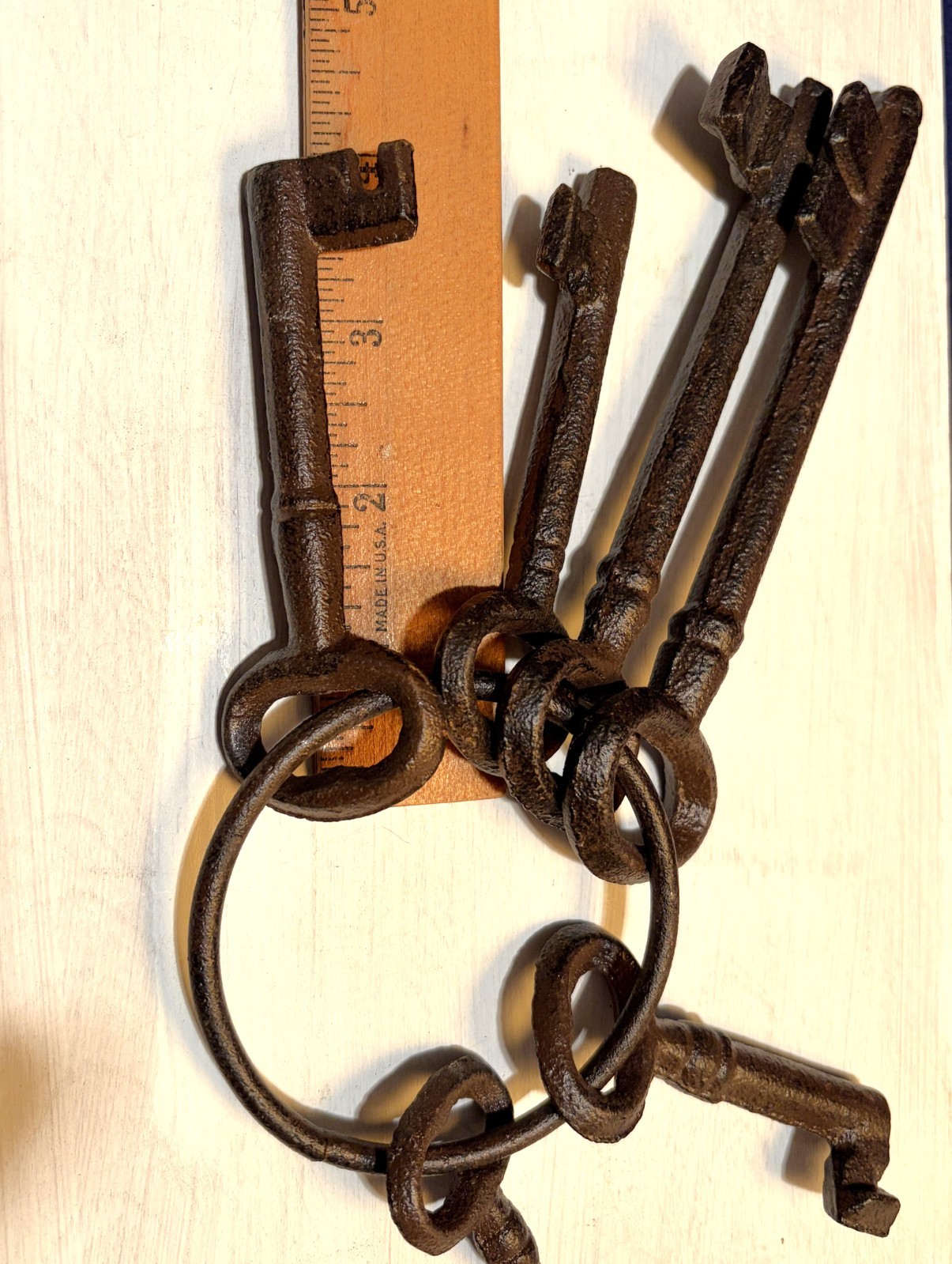 Jailor Pirate Large Skeleton Keys w/ Ring, Rustic Black Cast Iron Old West Decor