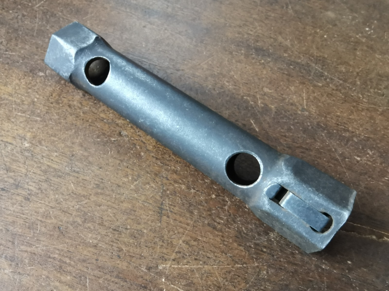Vintage wheel brace / spark plug box spanner 19mm X 21mm 140mm long clip missing