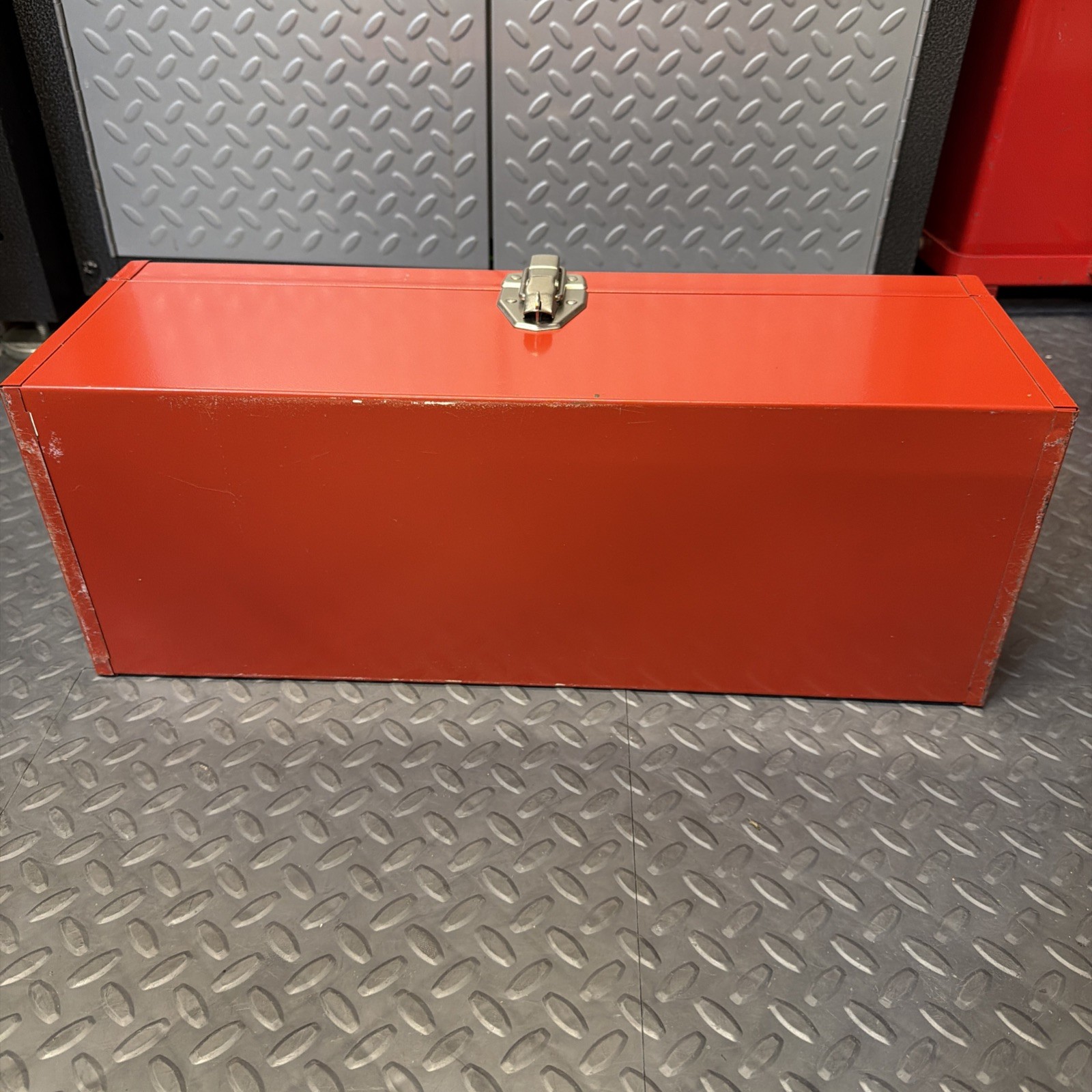 Vintage Heavy Duty Orange Red Metal Tool Box With Tray Insert Used