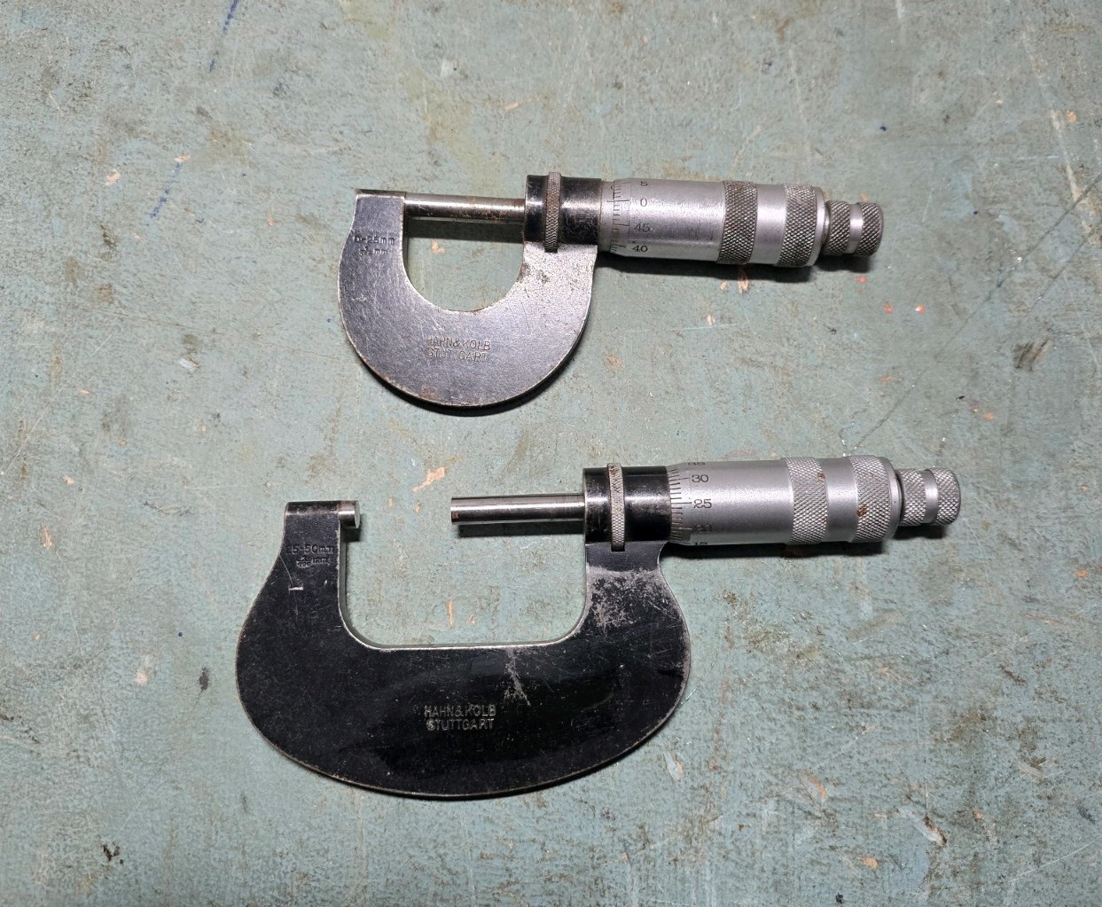 Vintage pair of Hahn & Kolb micrometer Stuttgart – Engineering 0-25 & 25-50mm