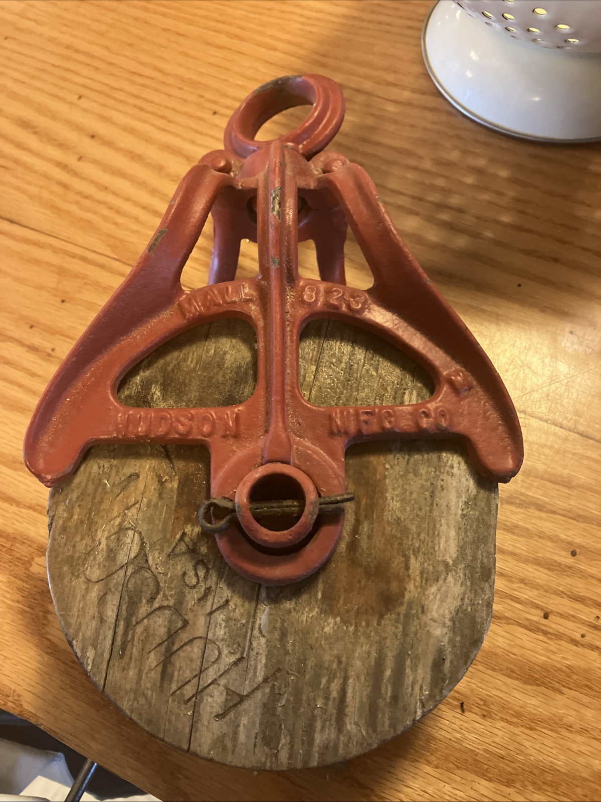 Vintage Hudson Mfg Cast Iron & Wood Barn Pulley Both Marked Hudson