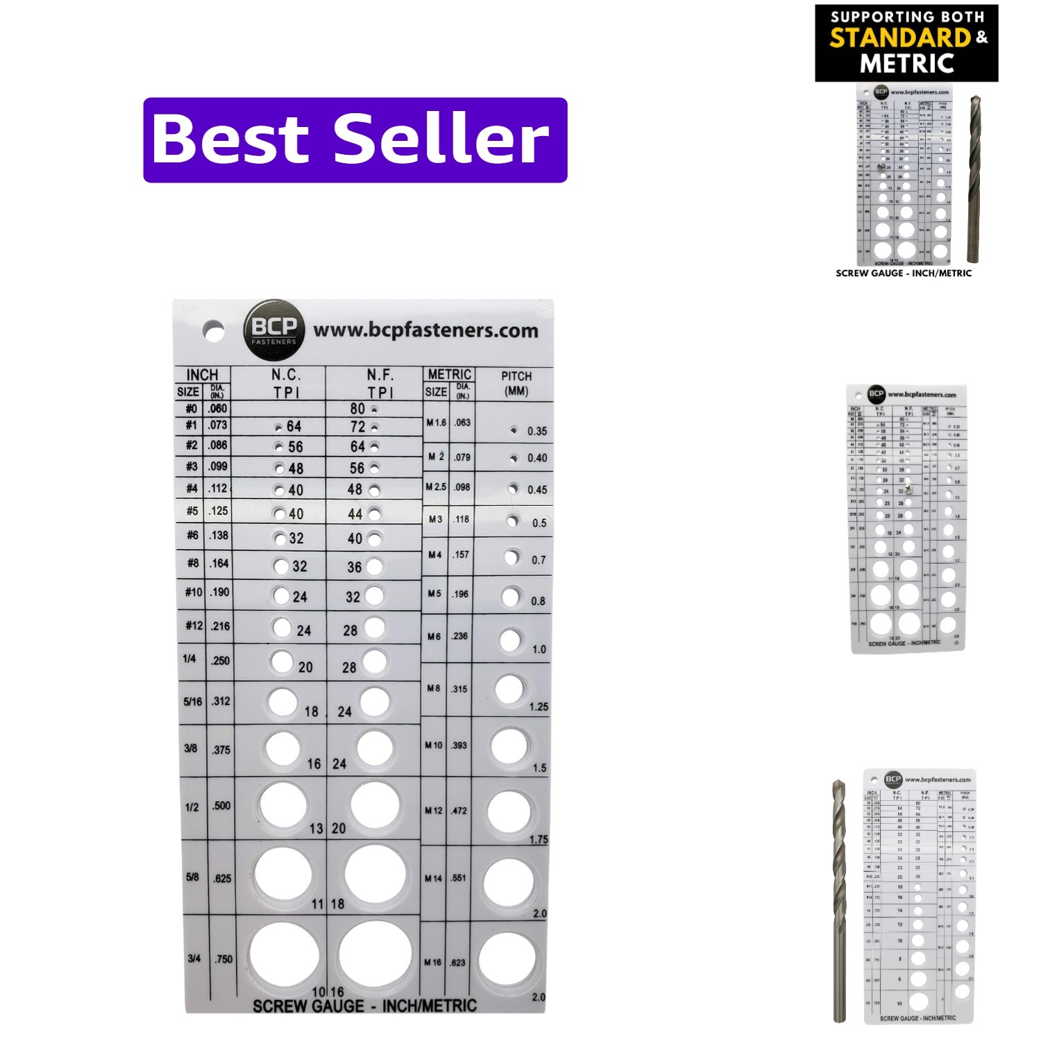 Screw Thread Gauge | Metric and SAE | Recommends Drill Bit & Tap Size