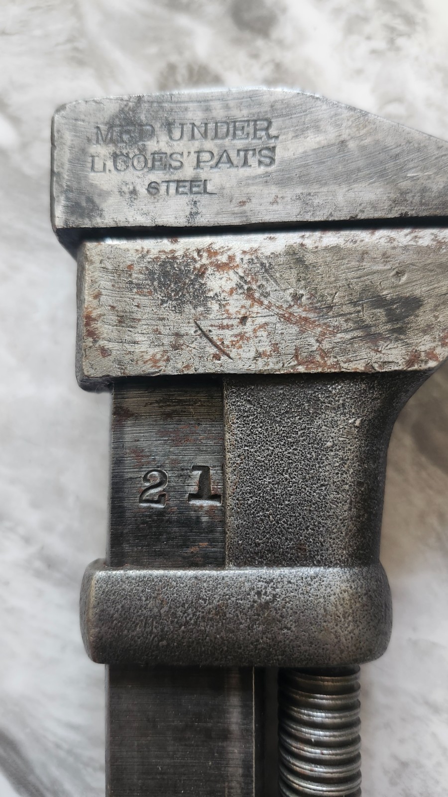 MFD Under L. Coes Pats 21 – Vintage Antique Adjustable Wrench – Made in USA