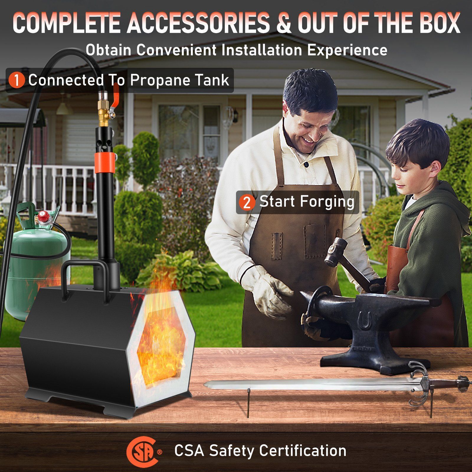 Propane Forge Portable, Single Burner Tool and Knife Making, Large Capacity