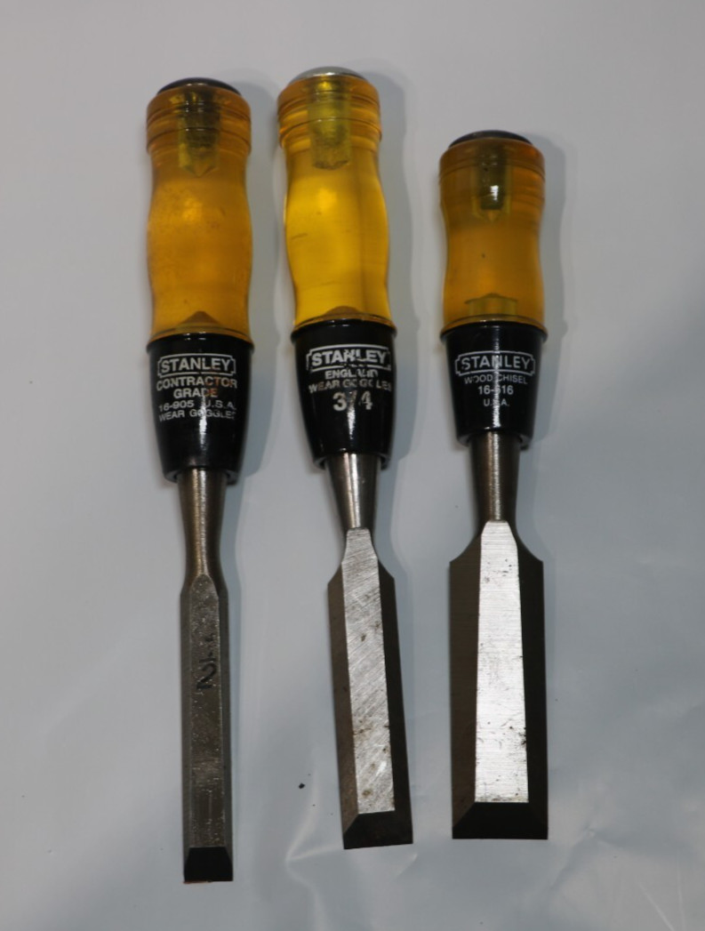3 Vintage Stanley NOS Chisels 1/2″, 3/4″ & 1″ Bevel Edge Cabinetmaker Tools