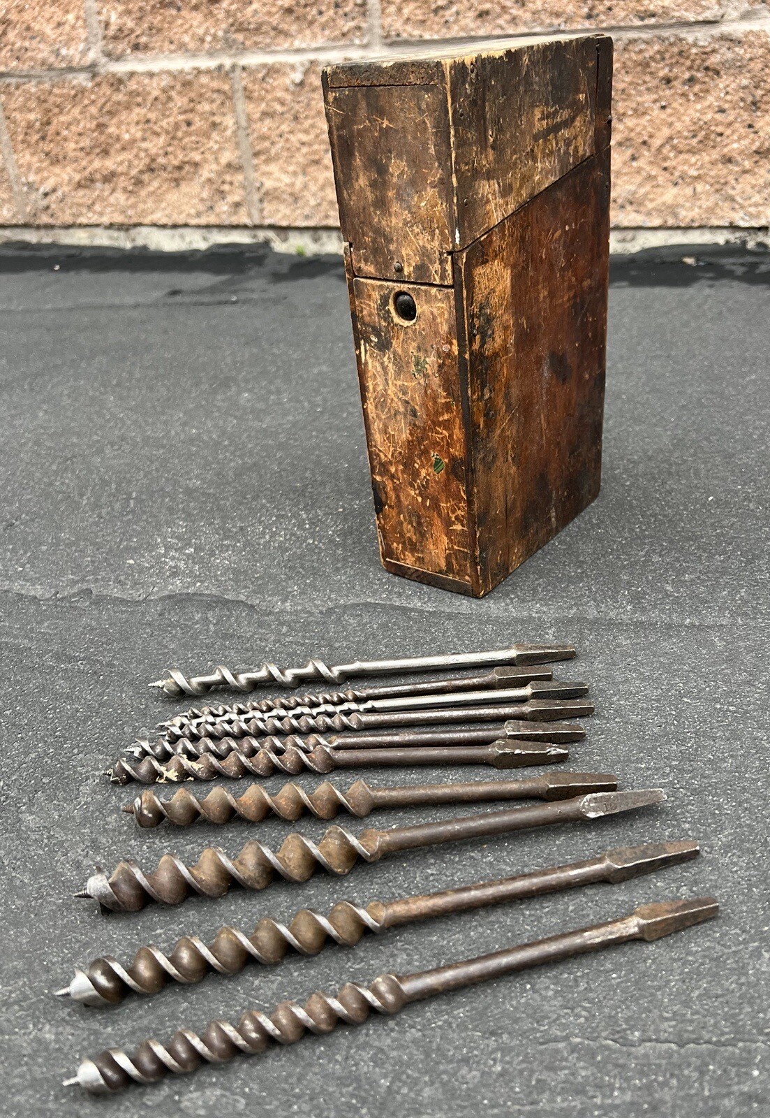 Vintage Auger Bit Set Rare Wood Case Holder Auger Bits Irwin ? Snells ?