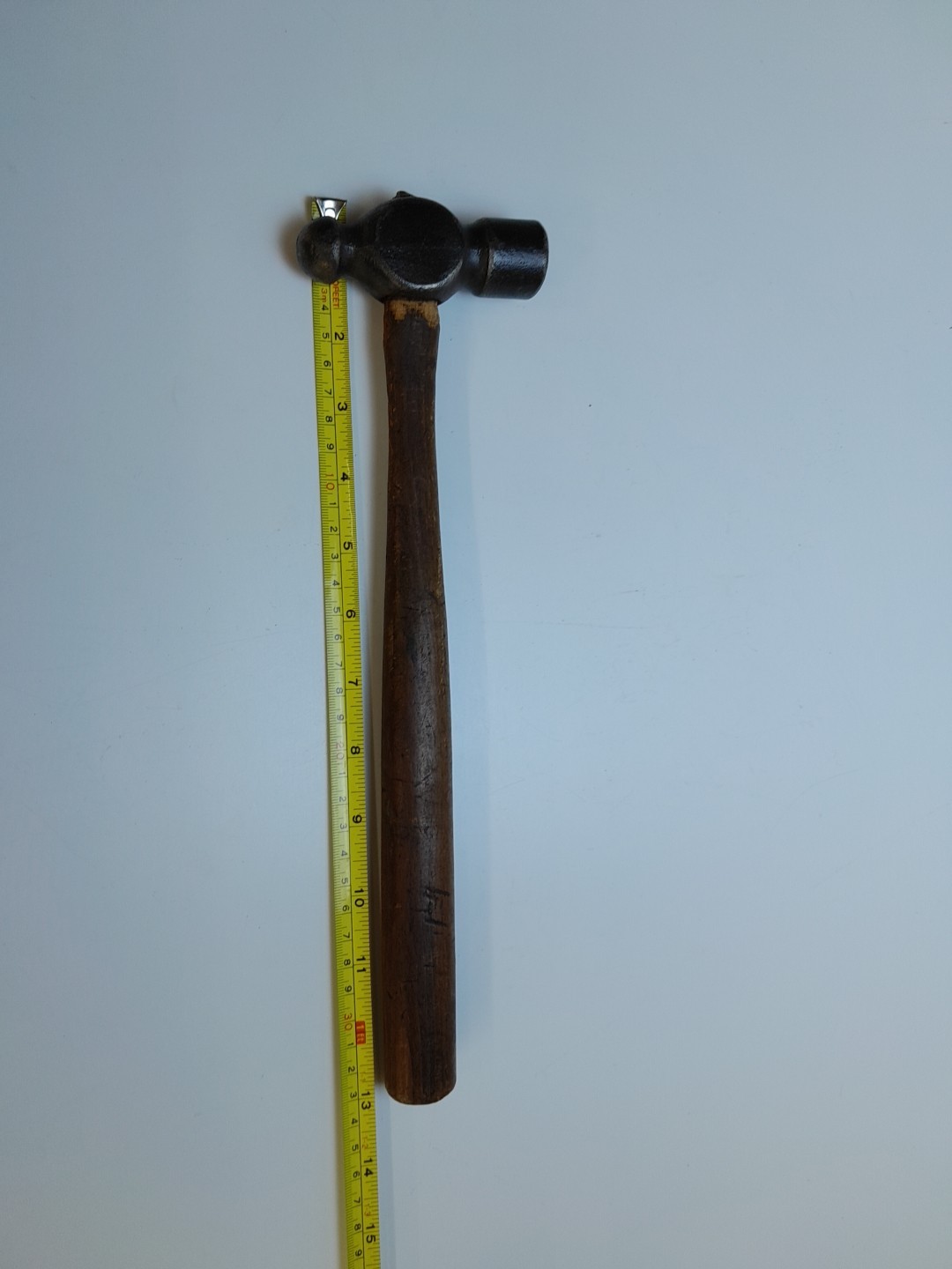 Vintage Unmarked Ball Peen Hammer 14 Oz Wood Handle Machinist Tool