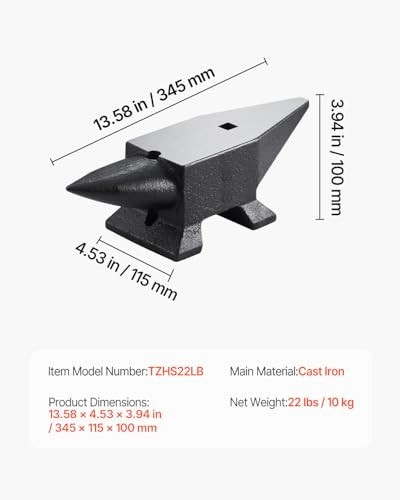 22 Lbs Double-Horn Cast Steel Anvil – Heavy-Duty Blacksmith Tool for Bending & S