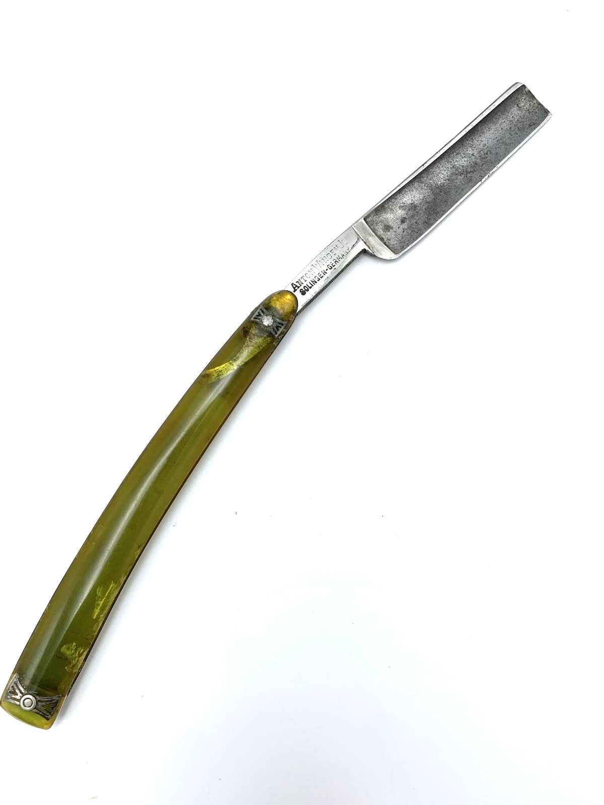 Anton Wingen Razor Green Celluloid Etched Blade Solingen Germany Othello Barber