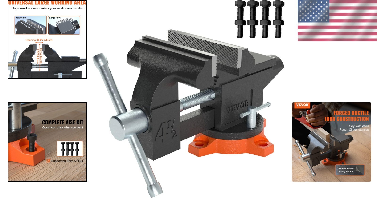 Brand New Heavy Duty Cast Iron Workbench Vise with 4.5-inch Jaw Width in Black