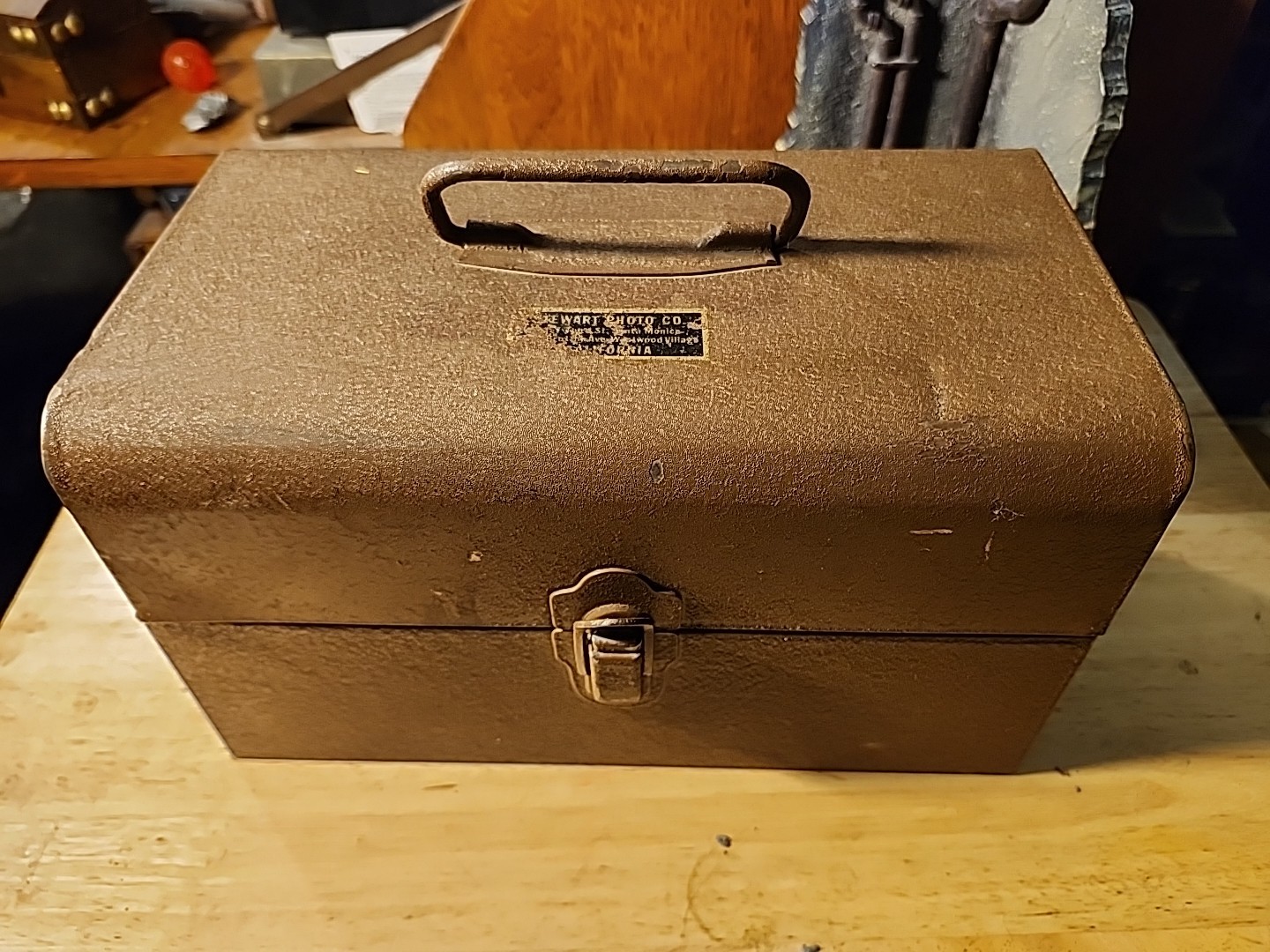 Vtg S&K Tools Metal Film Movie Reel Box Case Container Storage Stewart Photo Co.
