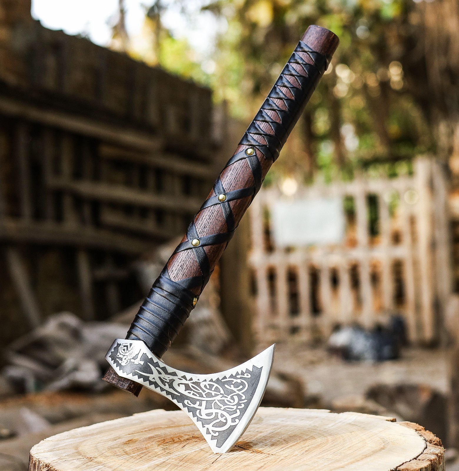 Valhalla Axe,Carbon Steel Viking Axe Head Engraved Handle, Wolf Camp Axes,VBA-04