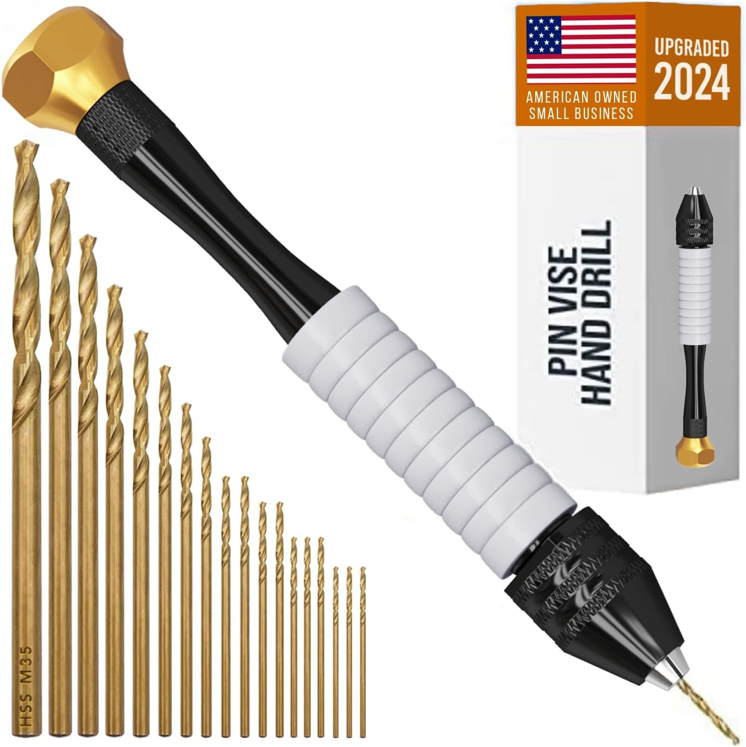 Pin Vise Hand Drill Manual – Jewelry w/Micro Bits 18 db, Golden