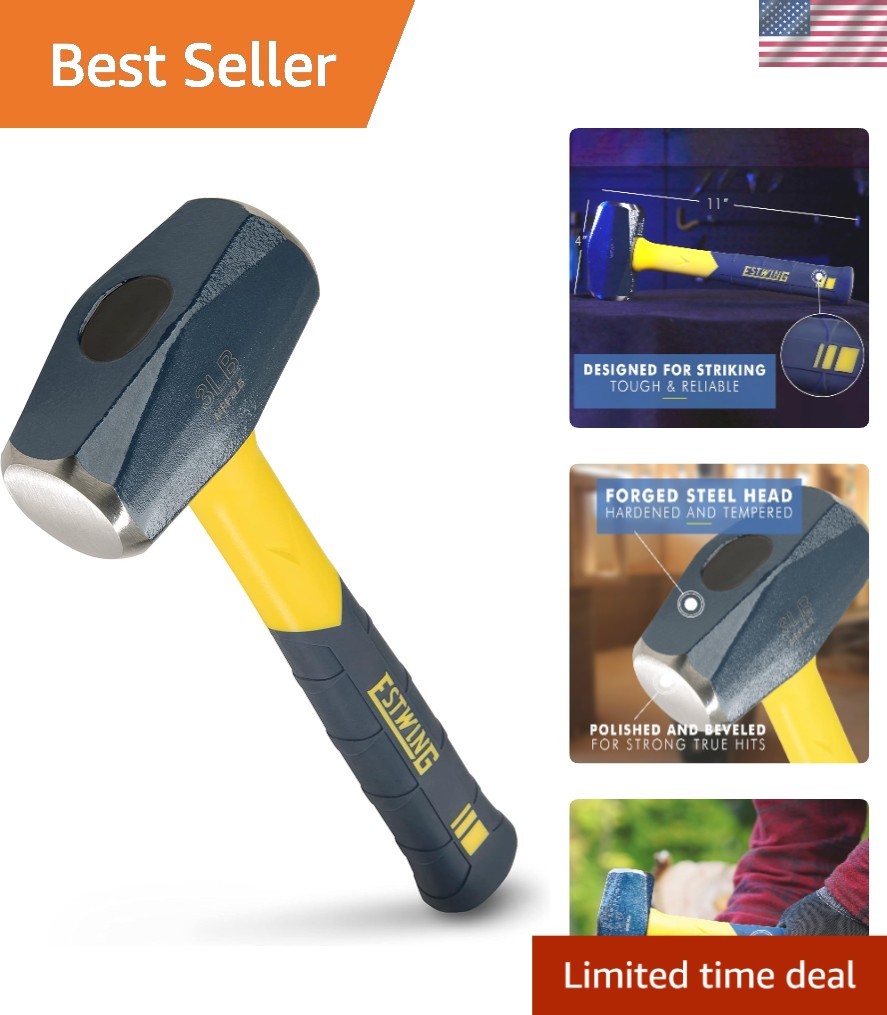 Versatile 3 lbs Drilling Hammer – Lightweight Fiberglass Handle & Cushion Grip