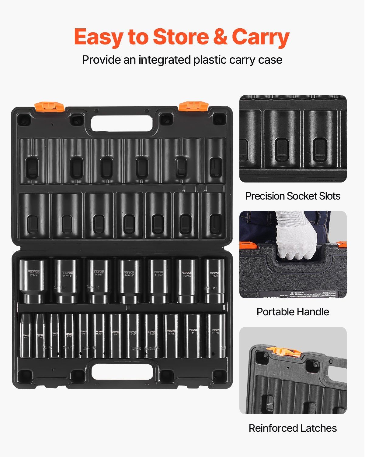 Heavy-Duty 19pc 1/2in Drive 6-Point Deep Impact Socket Set Cr-V