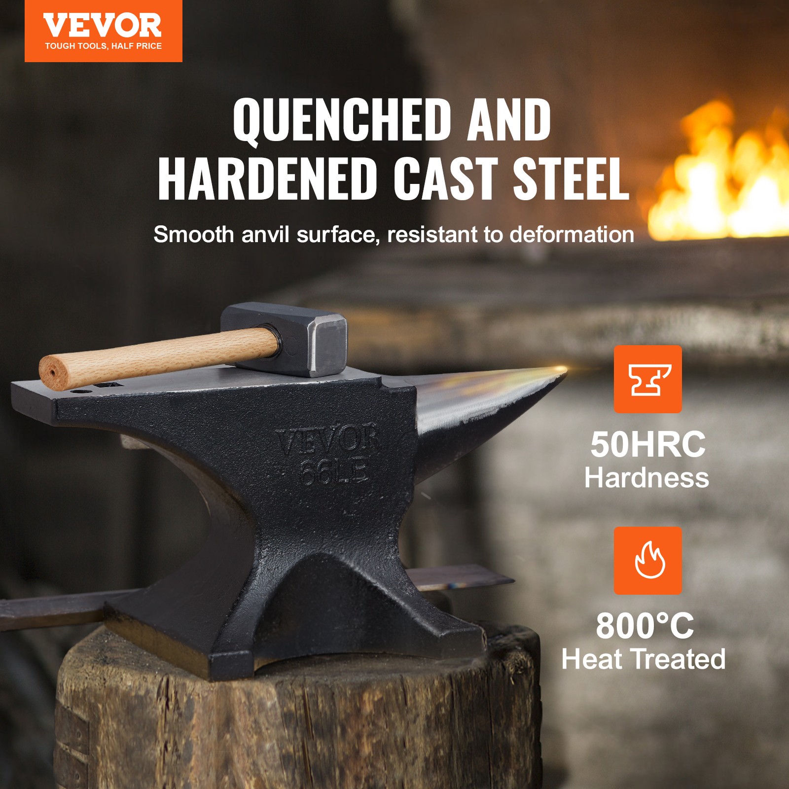VEVOR Single Horn Anvil Cast Steel Anvil 66 lbs Blacksmith for Forging Metalwork