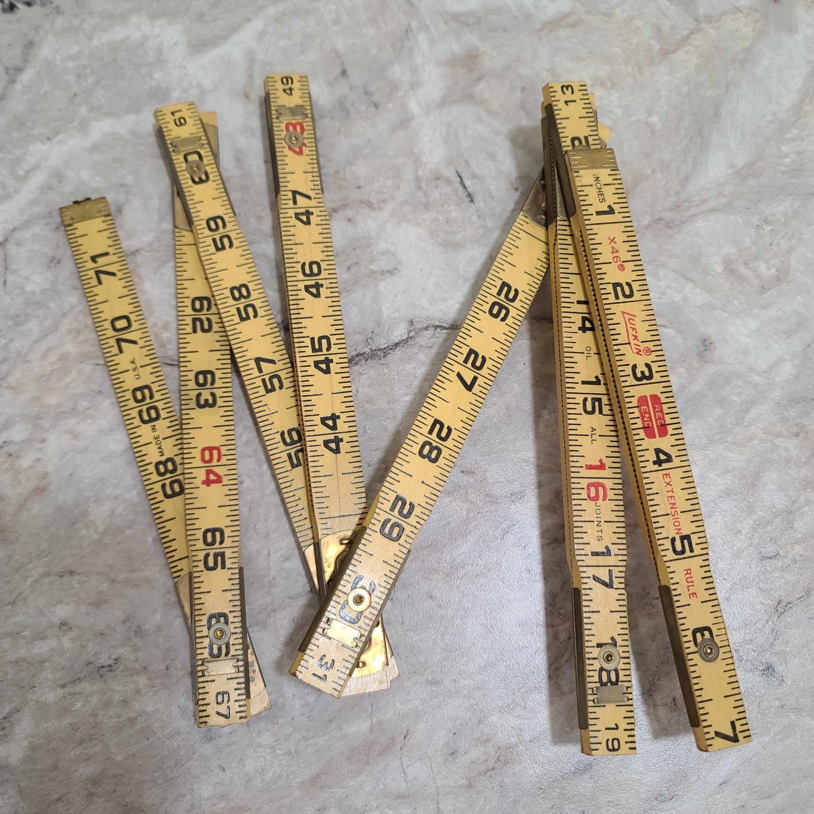 Lot of 4 Vintage Wood Folding Rulers Lufkin X46 Extention & No 066D Engineers
