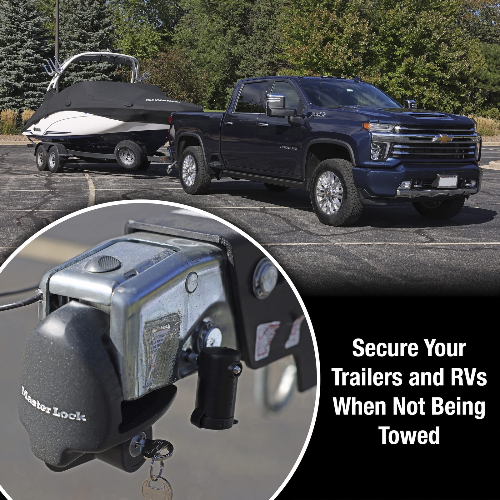Black Trailer Hitch Lock for 1 7/8 2 and 2 5/16 Inch Couplers with Keys