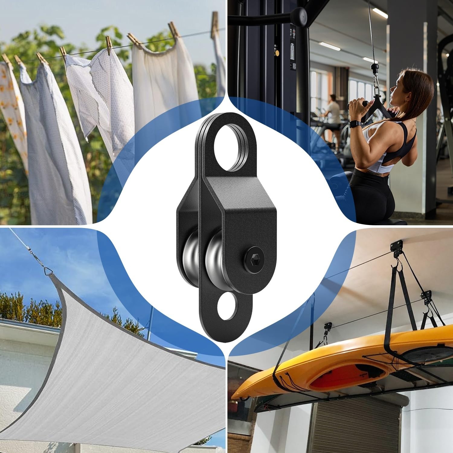 Black Pulley Block System Set Include 2 Double Pulley with Ball Bearing Insid…