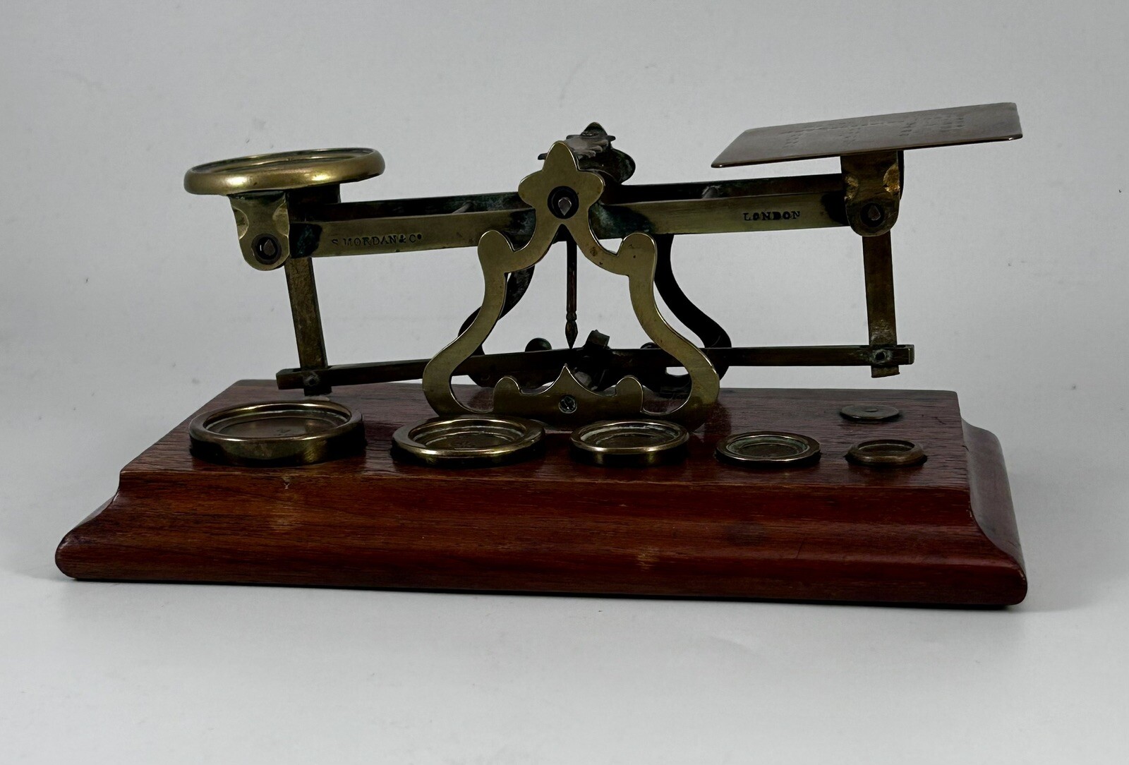 Antique Victorian Sampson Mordan Postal Letter Balance Scales 5 Original Weights