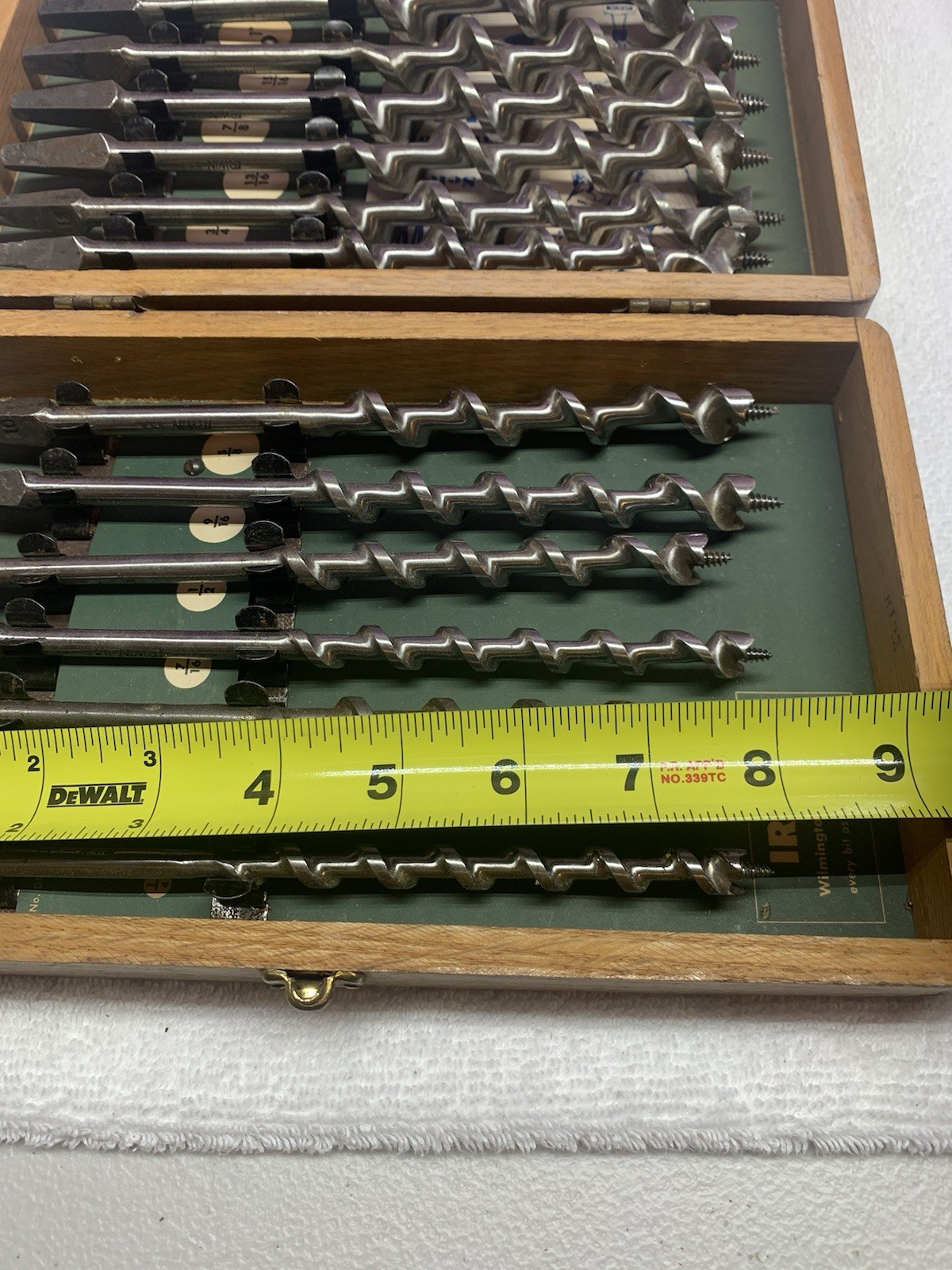 Vintage Irwin Complete 13 pc Set Auger Brace Bits USA With Original Wood Box