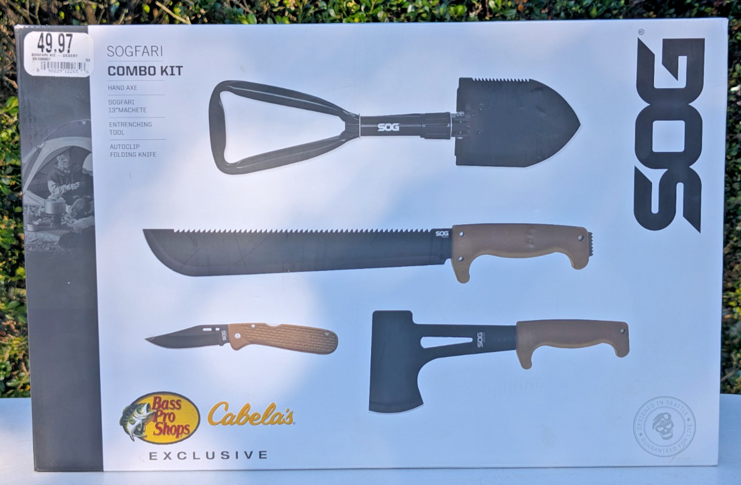 SOG SOGfari Combo Kit Desert Color – Hand Axe 13″ Machete Entrenching Tool Knife