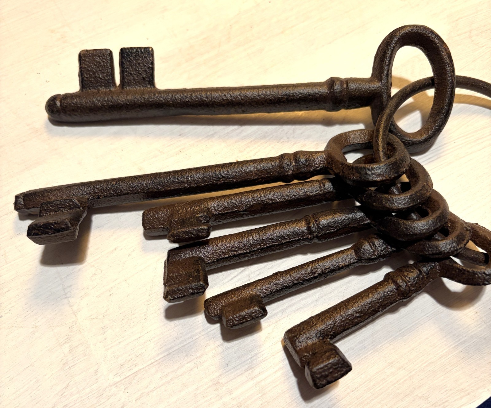 Jailor Pirate Large Skeleton Keys w/ Ring, Rustic Black Cast Iron Old West Decor