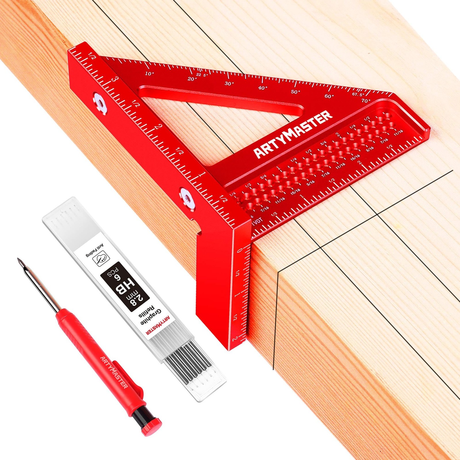 3.8＂Mini 3D Multi-Angle Measuring Square Ruler, WT102A 3.8 inch Square+Pencil