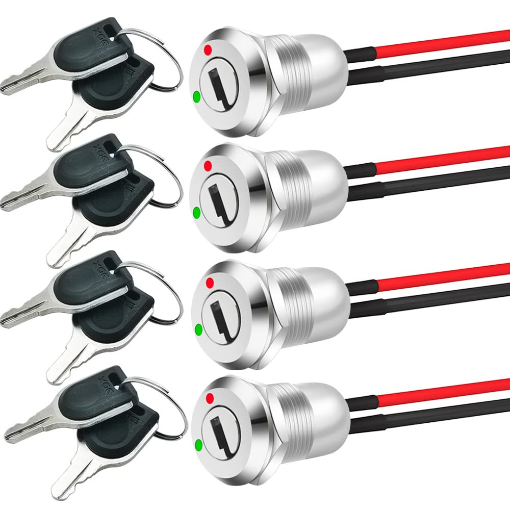 12mm On/Off Metal Key Lock Switch Prewired Key Switch Lock Maintained Latching K