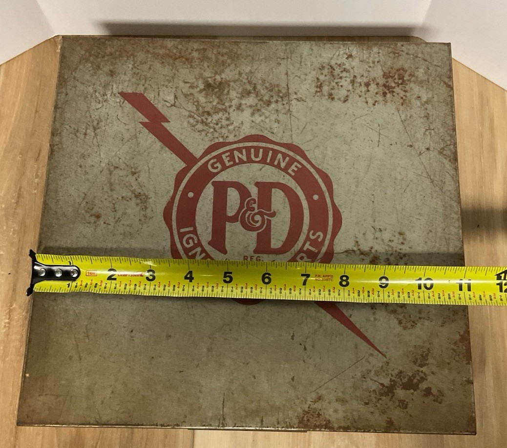 Vintage P&D Genuine Ignition Parts Box Metal Advertising Storage Case USA
