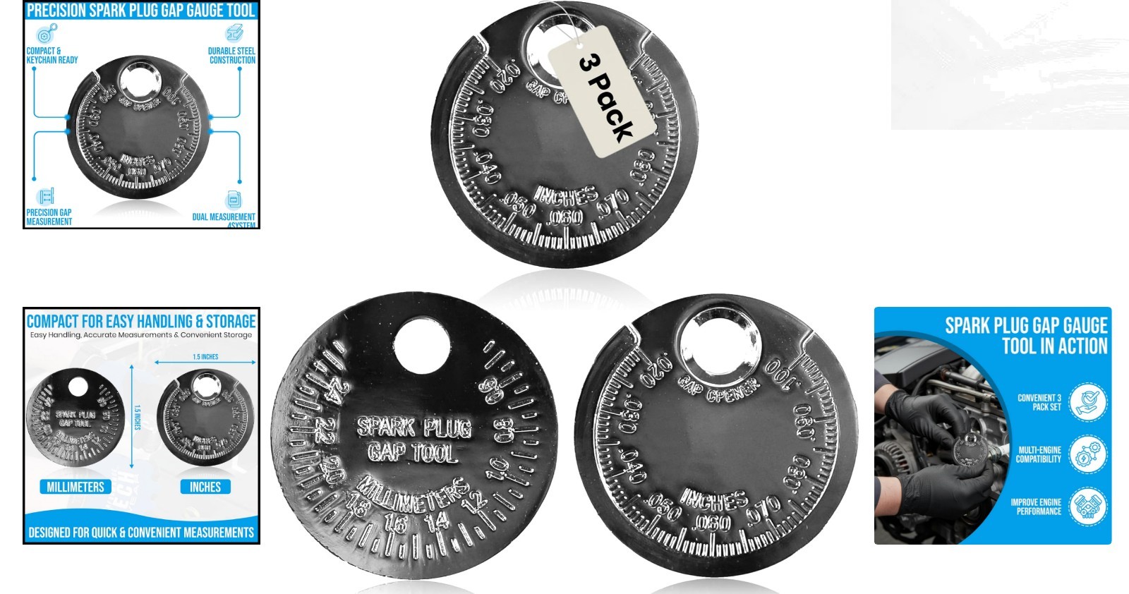 Accurate 3-Pack Spark Plug Gap Gauge – Dual Metric & Imperial Measurements